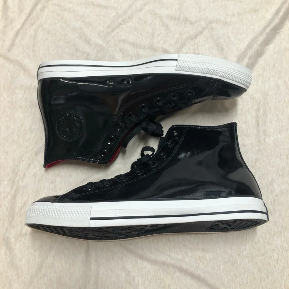 Converse Patent Leather High Tops Size 13 Red Lined Punk Grunge Streetwear Skate - Picture 2 of 11